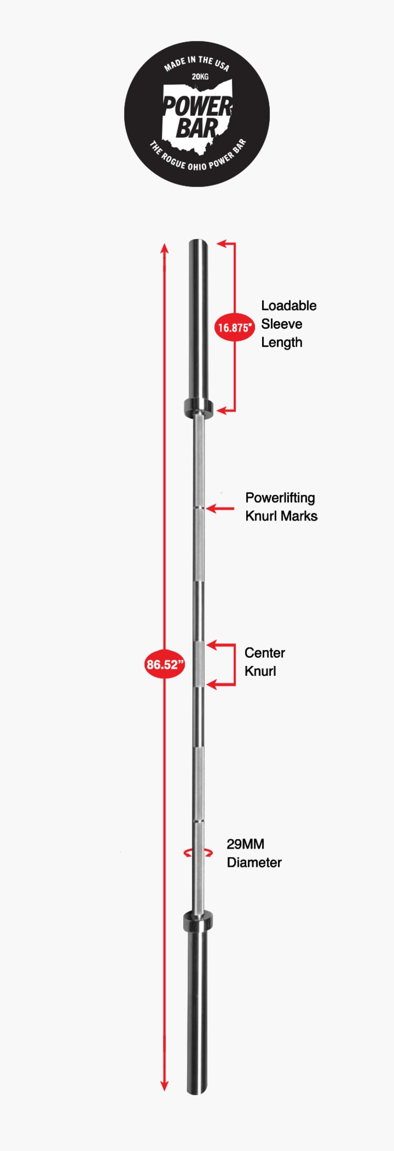 Rogue 20KG Ohio Power Bar - Stainless Steel | Rogue Fitness